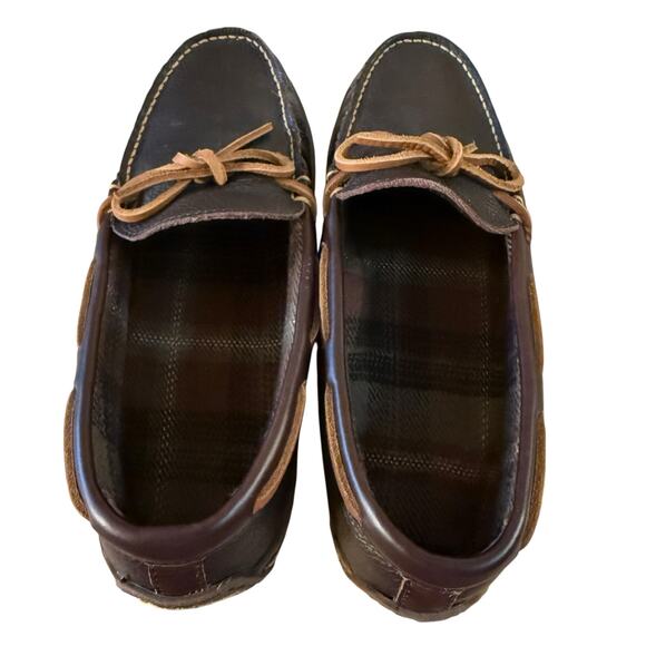 LL Bean Mens Brown Leather Moccasins/Loafers/Slippers Plaid Inside- Size 8 - Picture 4 of 11
